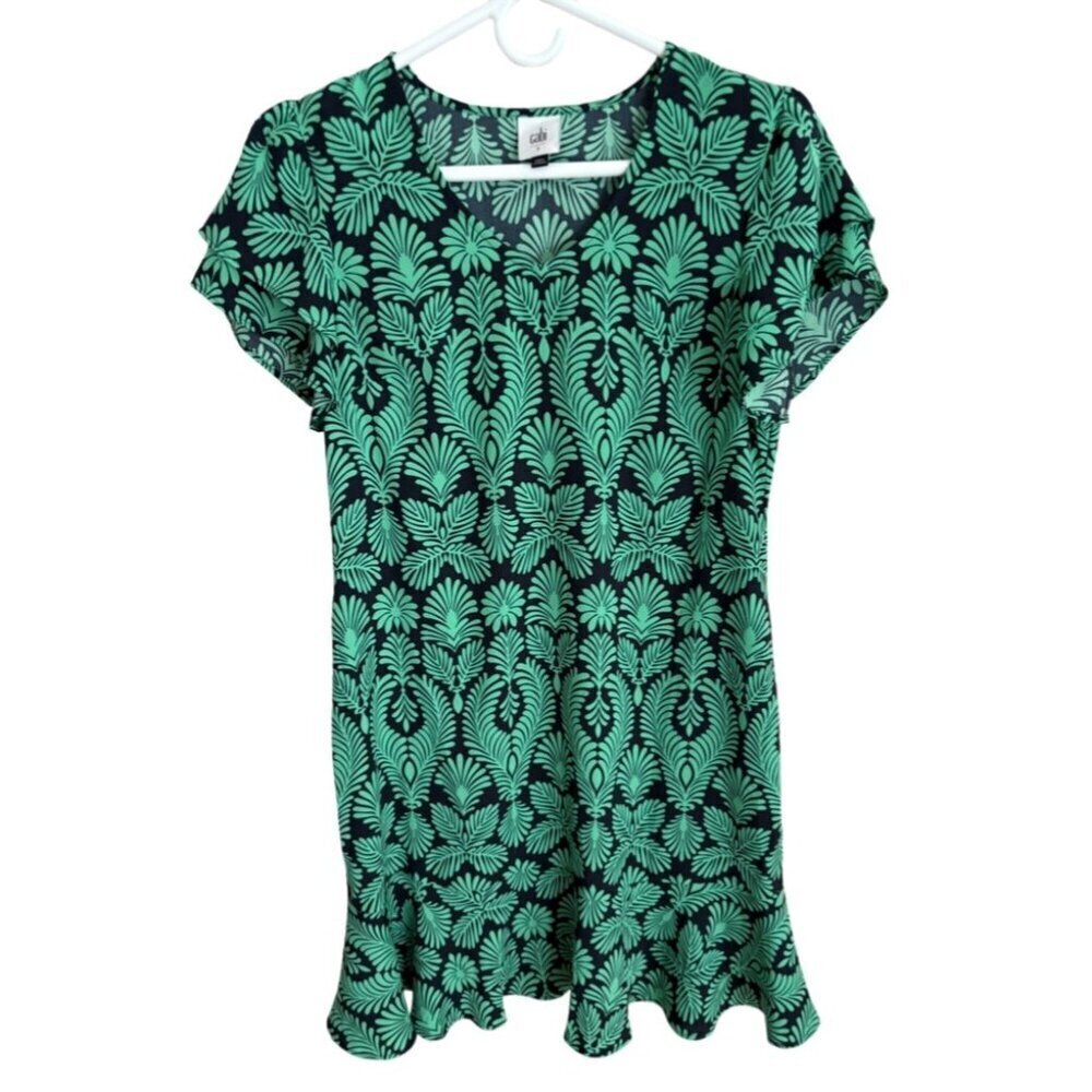 Cabi Palmette Tropical Print Mini Dress Navy/Green Size Small View 2